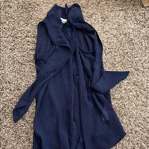 Navy Sleeveless Blouse with Tie collar